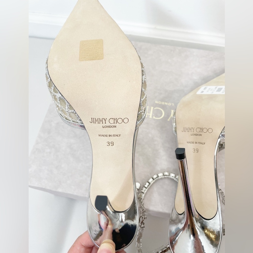 Jimmy Choo Saeda Glitter Crystal Ankle Strap Pumps - Picture 9 of 10